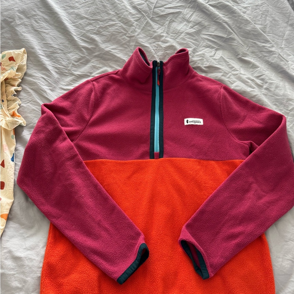 Cotopaxi Red and Orange Half-Zip Fleece Pullover. Like new condition.